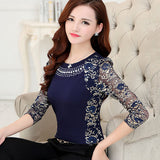 Lace Baju Blouse Wanita Lengan Panjang Cotton - Cantik Menawan