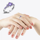 Cincin Cantik Round Zircon Purple Crystal Titanium Steel - Cantik Menawan