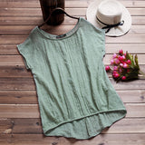 Blouse Wanita Terbaru Lengan Pendek O Neck Short Batwing Loose Cotton Linen + Kalung Kayu Model Ikan - Cantik Menawan