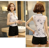 Blouse Wanita Chiffon Neck Sleeveless Butterfly Print Casual Linen - Cantik Menawan